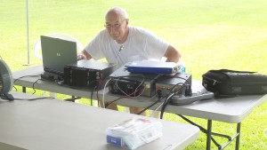 Bill KR4LO setting up the Get-On-The-Air (GOTA) station for the public's participation in field day.